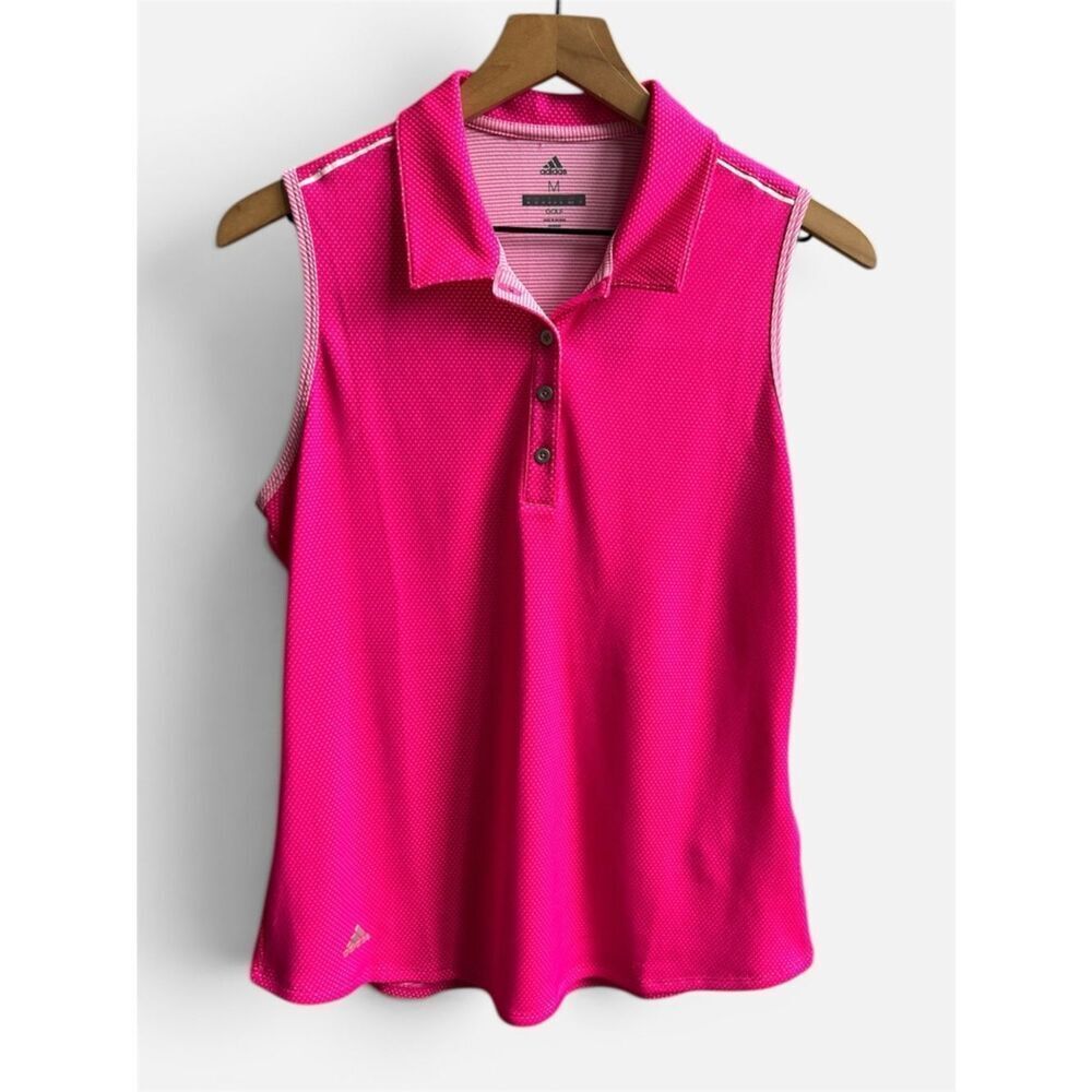 Adidas Women’s Pink Sleeveless Polo Tank Top Polka Dots Size Medium Golf Shirt